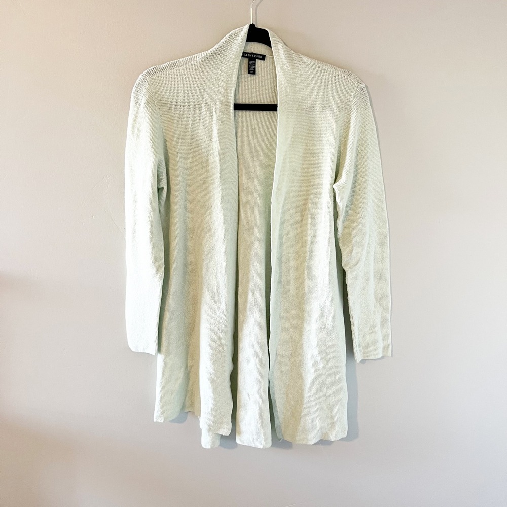 Eileen Fisher Organic Linen Blend Open Front Cardigan Mint Green Small S/P